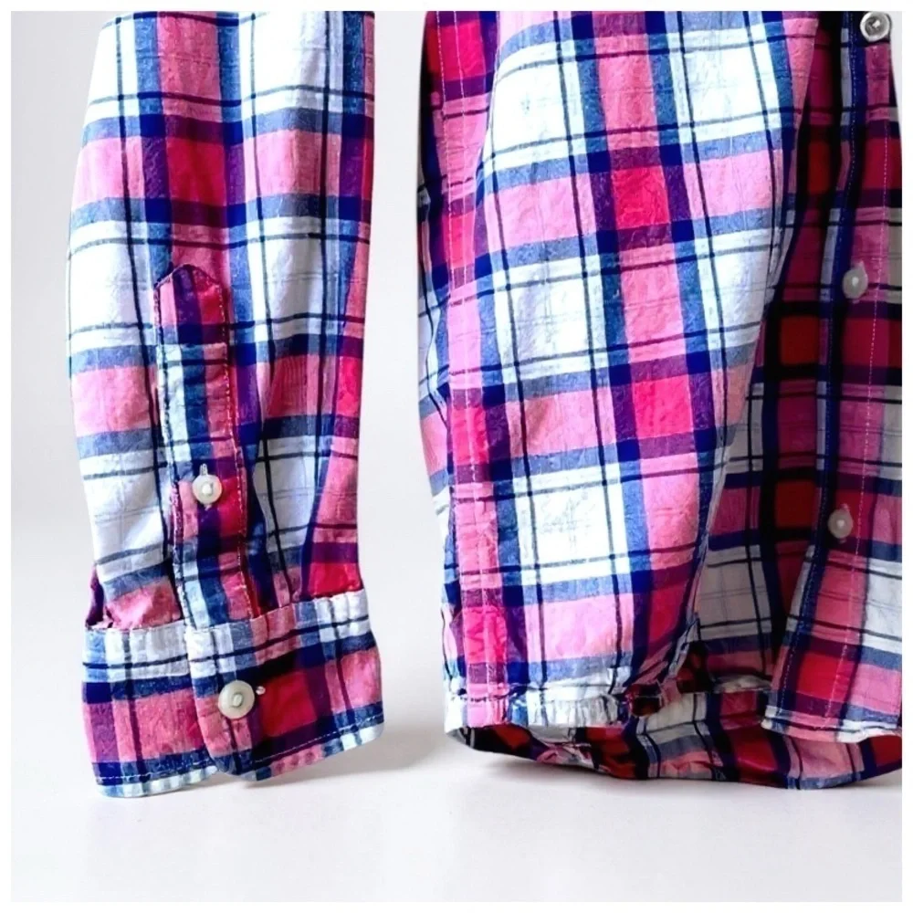 The Childrens Place Plaid Button-Down Shirt. Red, Pink, Blue, Gray. 10/12​​​